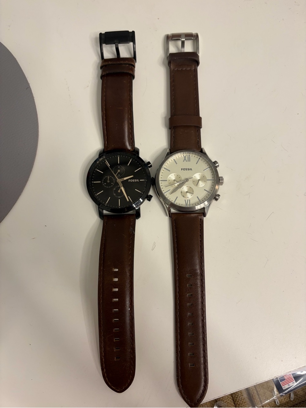 Fossil Brown Leather Strap Chronograph Duo with Black and Cream Dials